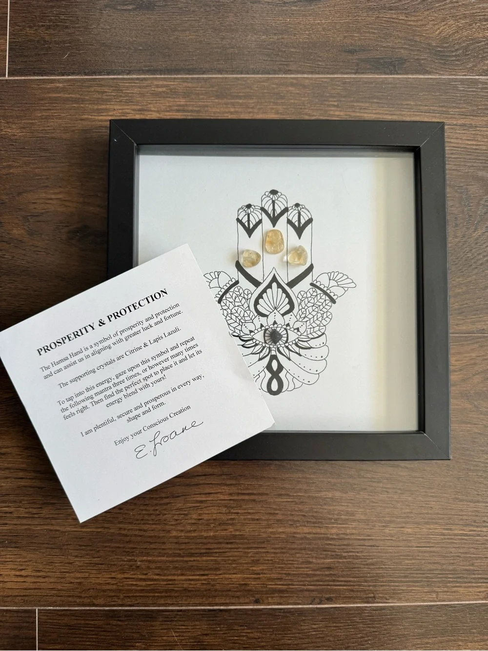 Black Framed Hamsa Wall Art with Yellow Citrine Accents